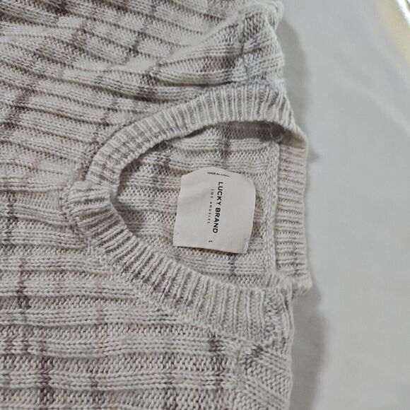 Lucky Brand Spacedye Beige Boxy Relaxed Fit  Ribbed Crewneck Boho Sweater Size L - Picture 5 of 9